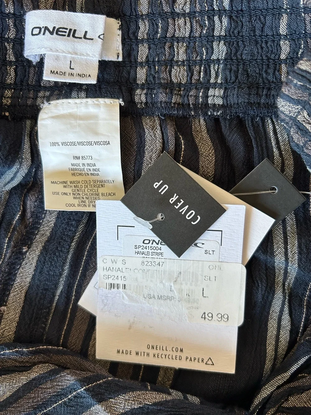O'Neill Hanalei Stripe Swimsuit Coverup Skirt in Slate Blue NWT Size Large